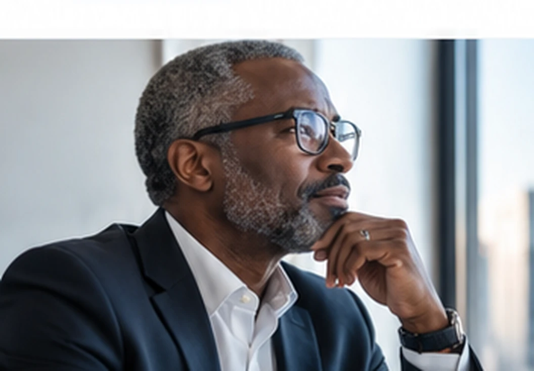 Conseiller senior réfléchissant à l'avenir